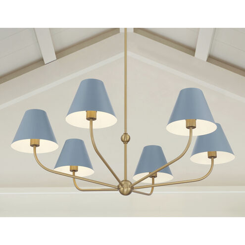Xavier 6 Light 40 inch Vibrant Gold and Blue Chandelier Ceiling Light