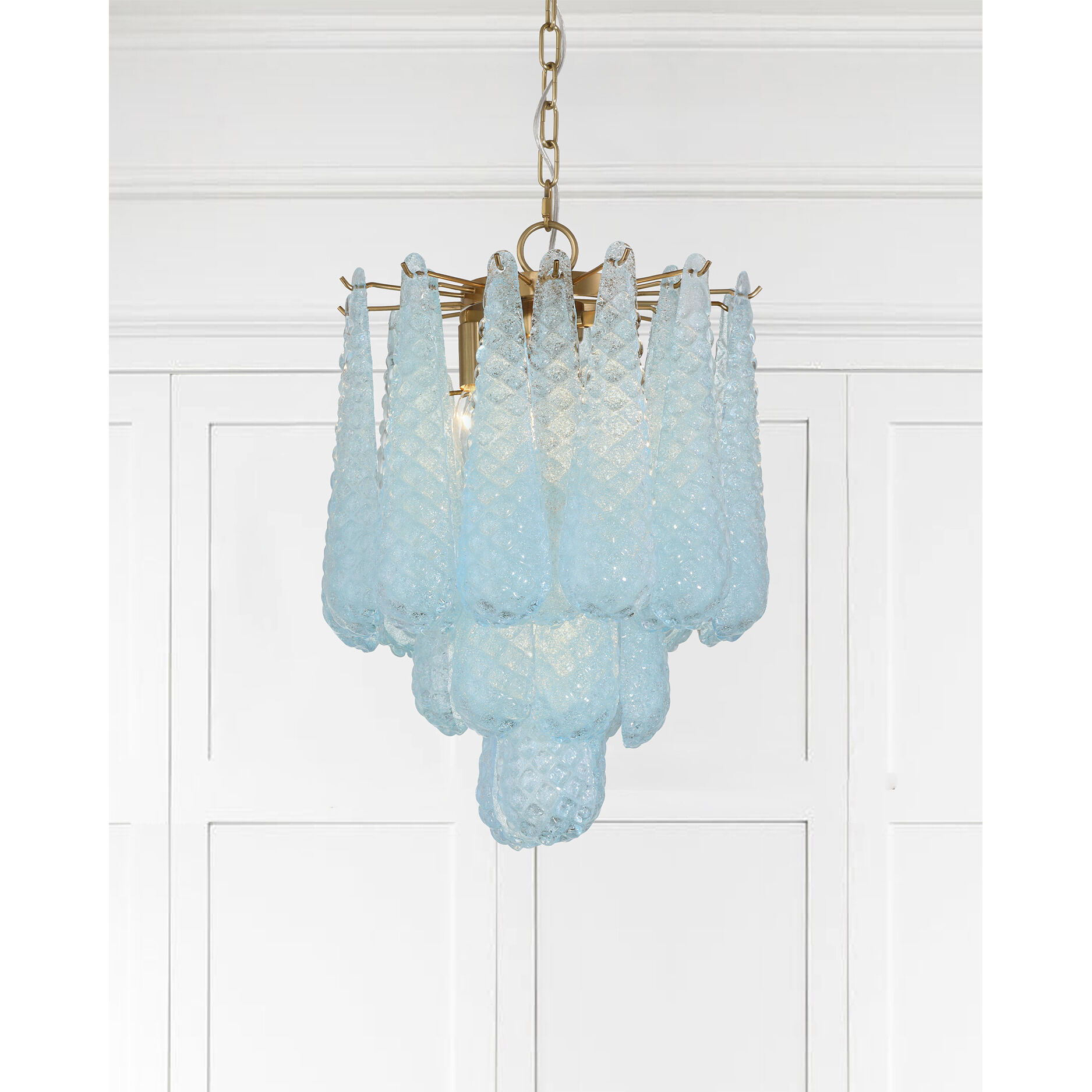 Ollie 4 Light 14.25 inch Aged Brass Pendant Ceiling Light in Sand Glass Blue