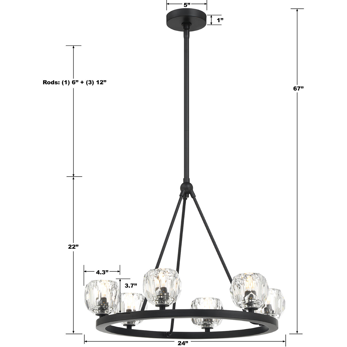 Aragon 6 Light 24 inch Matte Black Chandelier Ceiling Light