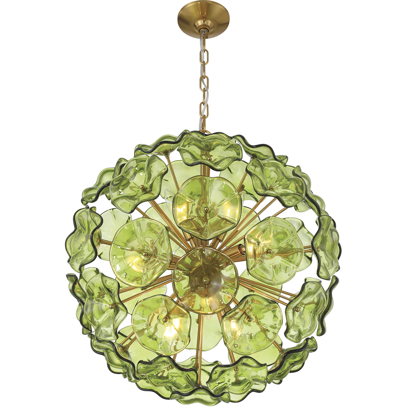 Esme 9 Light 22.5 inch Aged Brass Chandelier Ceiling Light in Floral Glass Petals Green