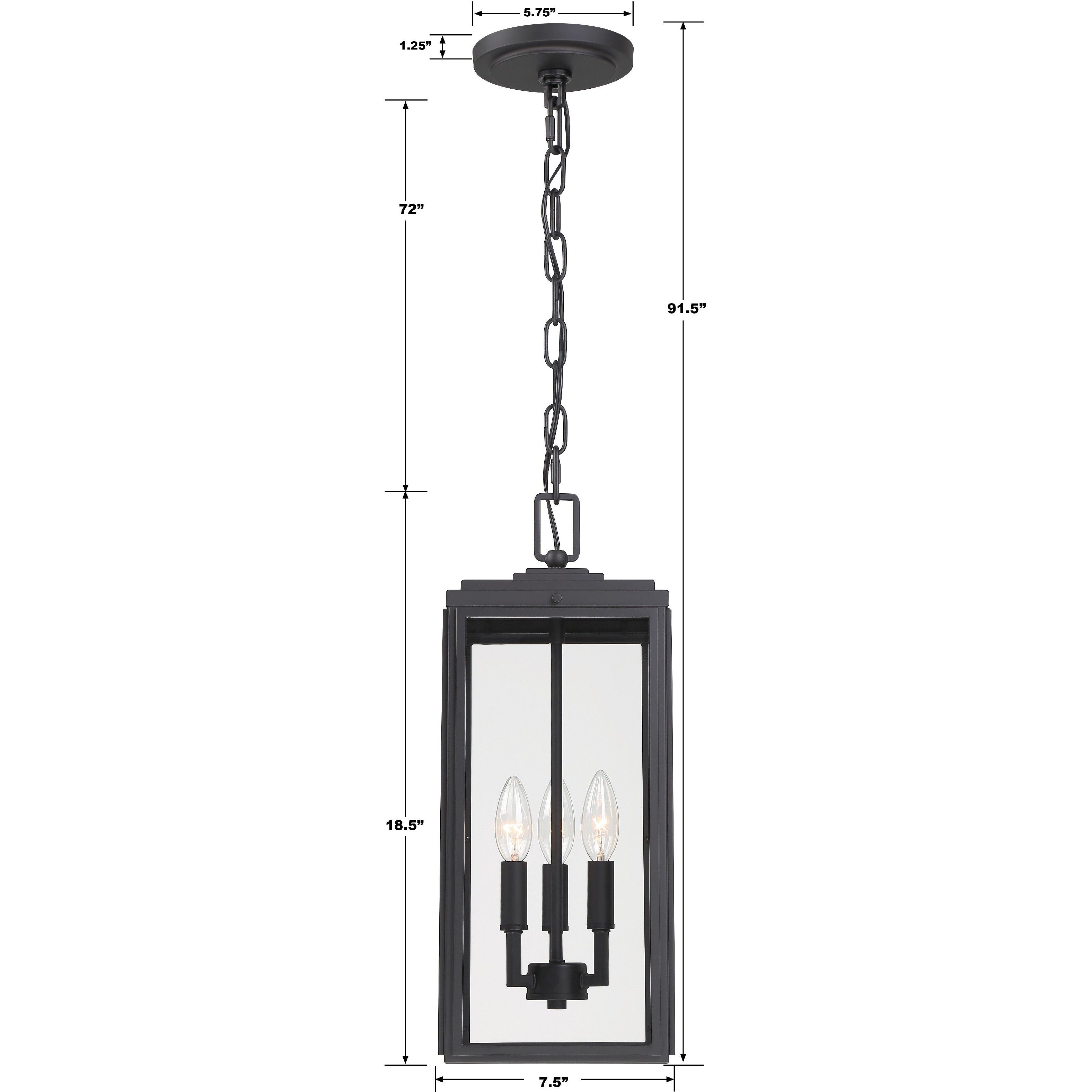 Byron 3 Light 7.5 inch Matte Black Outdoor Pendant