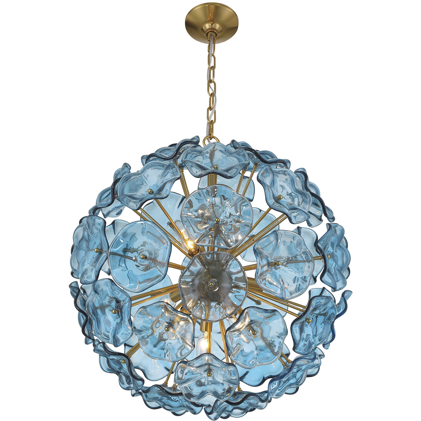 Esme 9 Light 22.5 inch Aged Brass Chandelier Ceiling Light in Floral Glass Petals Blue