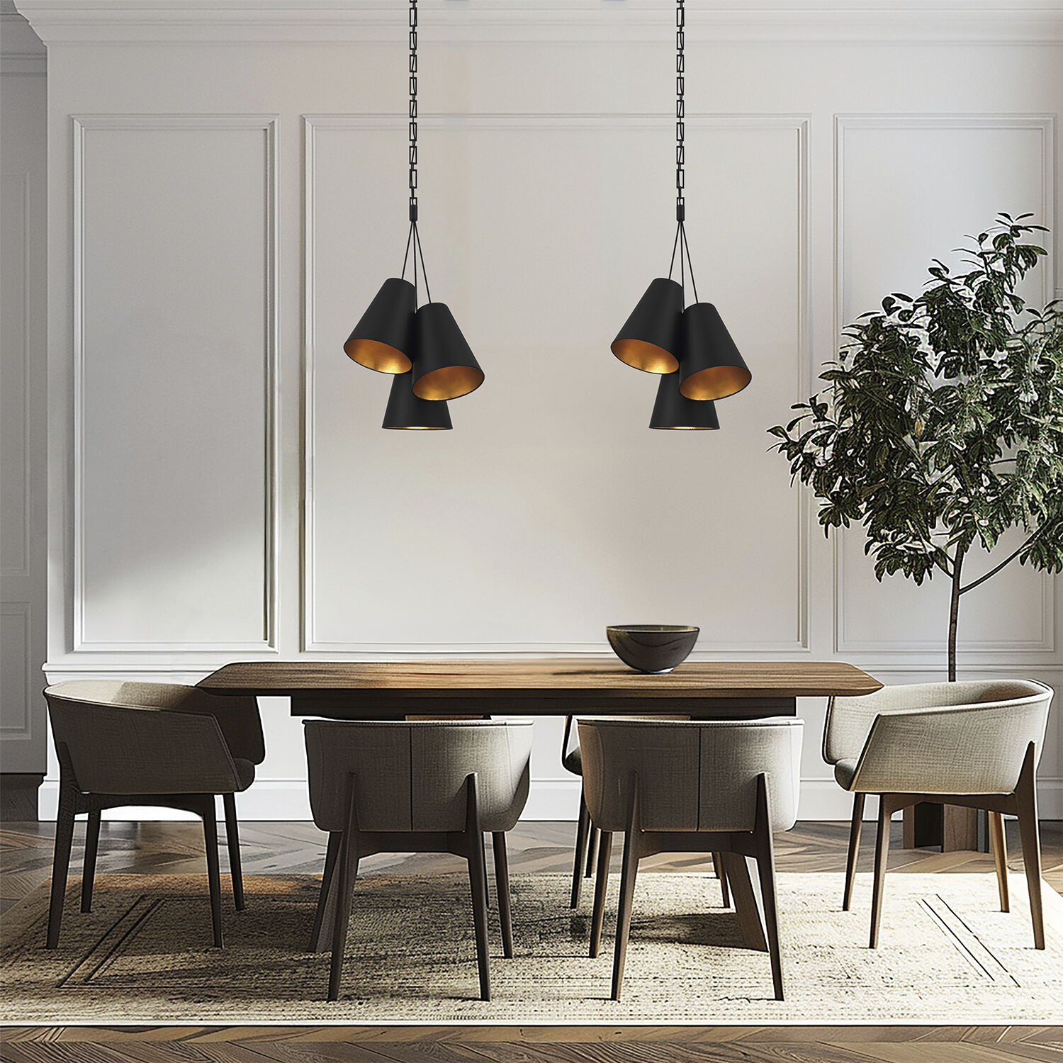 Alston 3 Light 20 inch Matte Black/Antique Gold Pendant Ceiling Light in Matte Black and Antique Gold