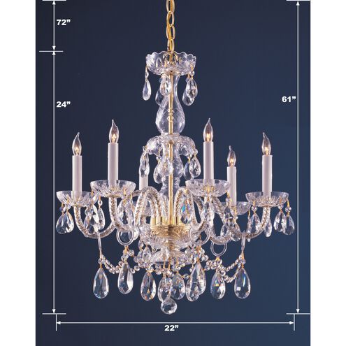 Traditional Crystal 6 Light 22 inch Polished Brass Chandelier Ceiling Light