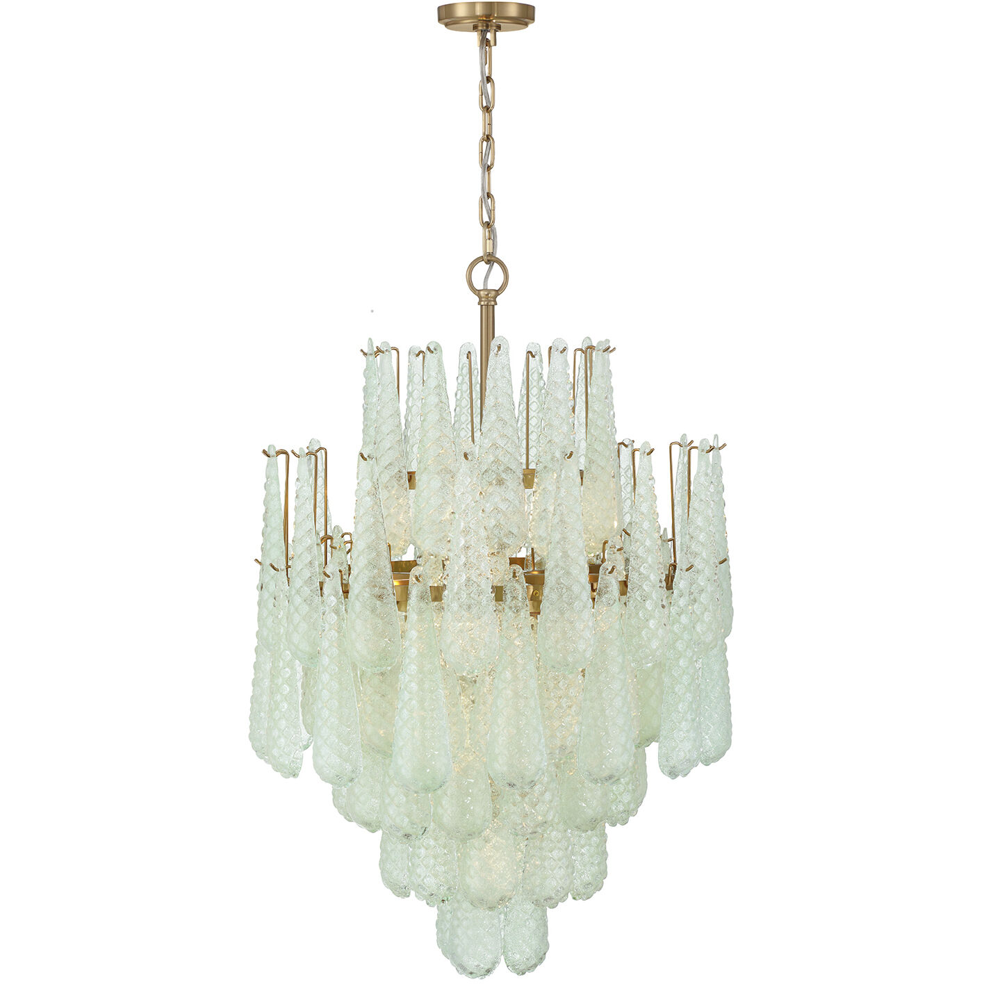 Ollie 16 Light 26.25 inch Aged Brass Chandelier Ceiling Light in Sand Glass Green