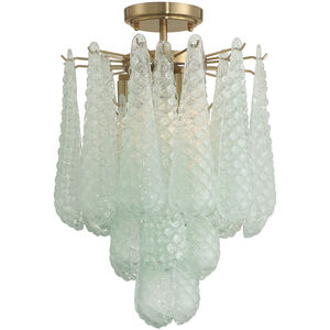 Ollie 4 Light 14.25 inch Aged Brass Semi Flush Ceiling Light in Sand Glass Green