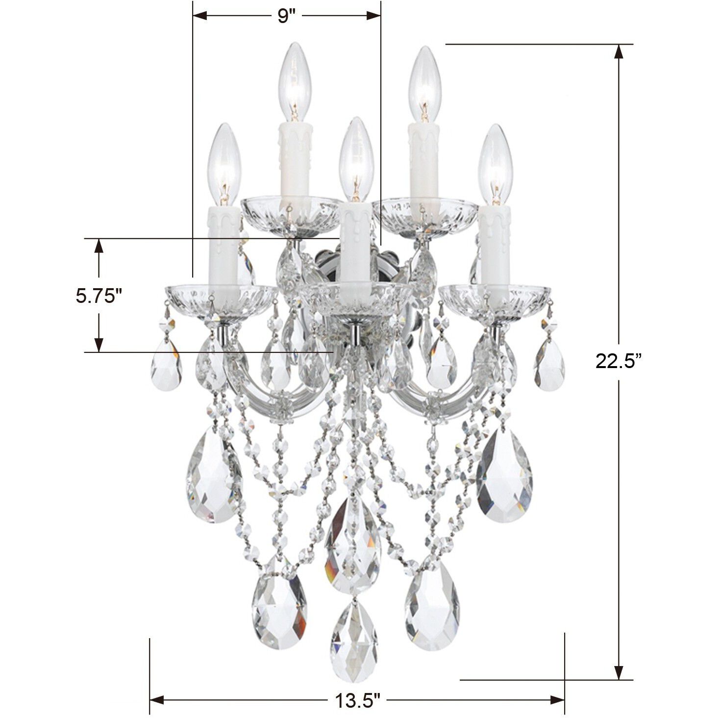 Maria Theresa Sconce Wall Light in Clear Hand Cut, Polished Chrome