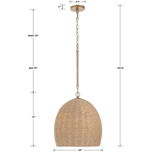 Jace 1 Light 15 inch Soft Gold Pendant Ceiling Light