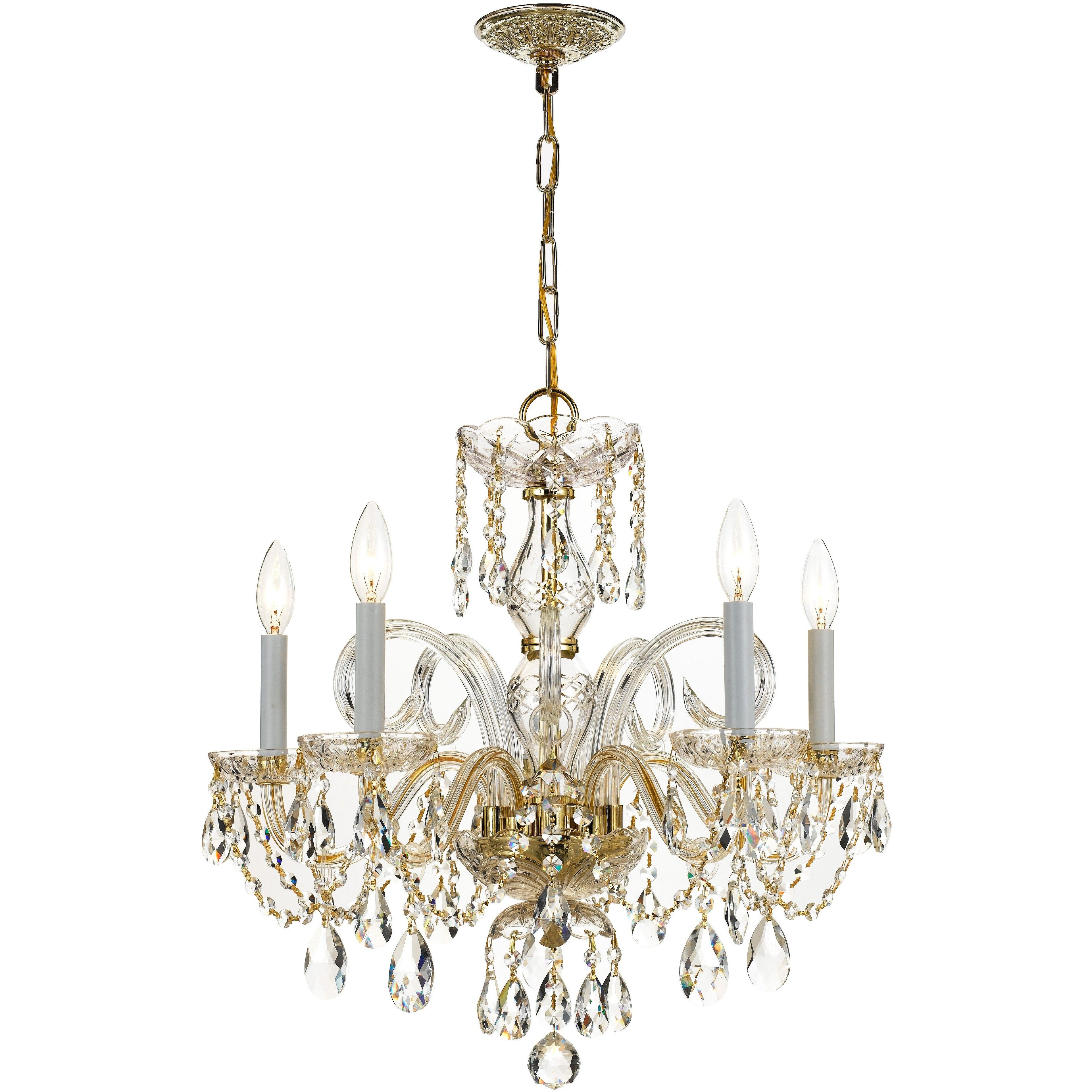 Traditional Crystal 5 Light 22 inch Polished Brass Chandelier Ceiling Light in Clear Swarovski Strass