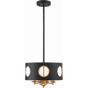 Odelle 4 Light 14 inch Black and Antique Gold Mini Chandelier Ceiling Light