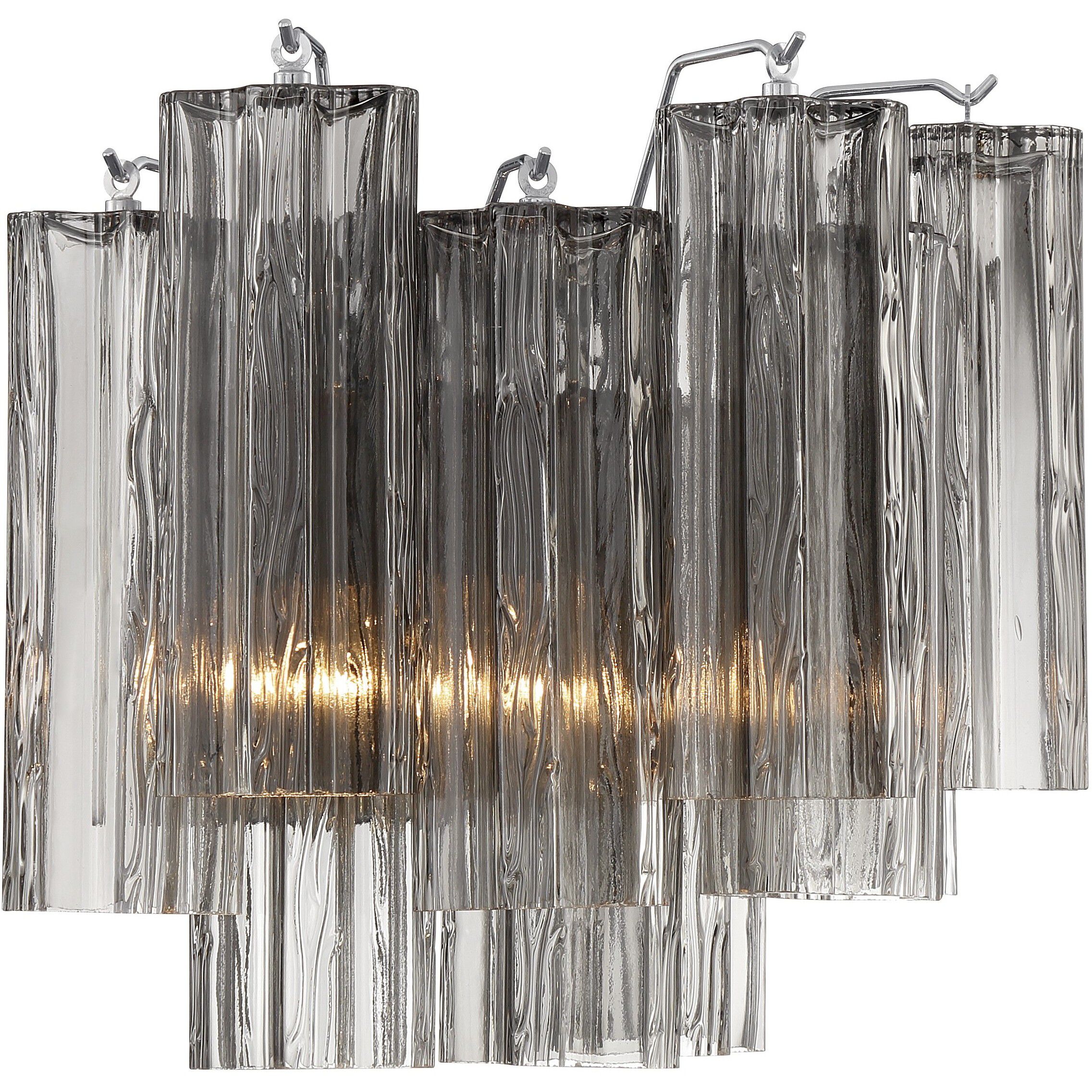 Addis Bath Wall Light in Polished Chrome, Tronchi Glass Smoke