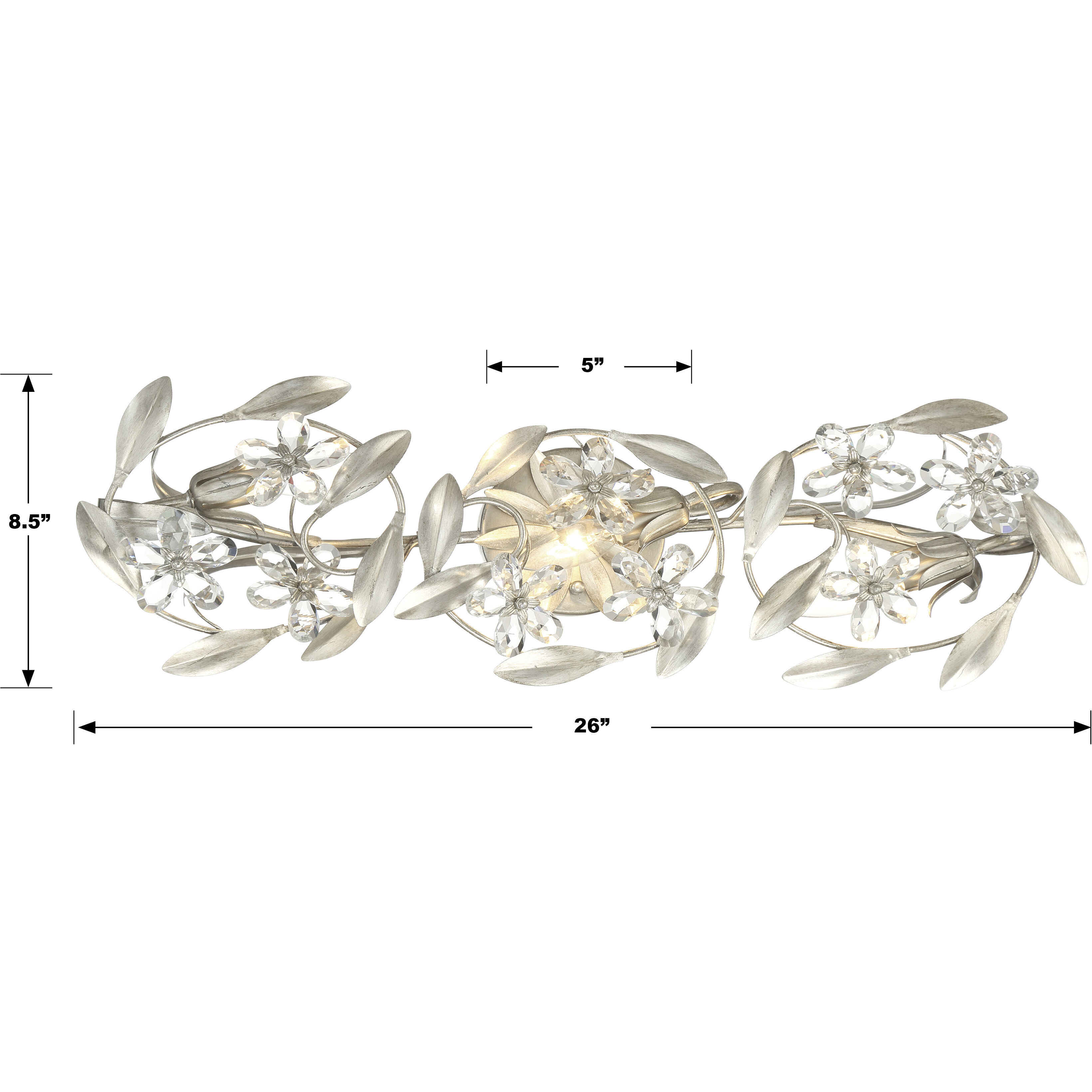 Marselle 3 Light 26 inch Antique Silver Bathroom Vanity Light Wall Light