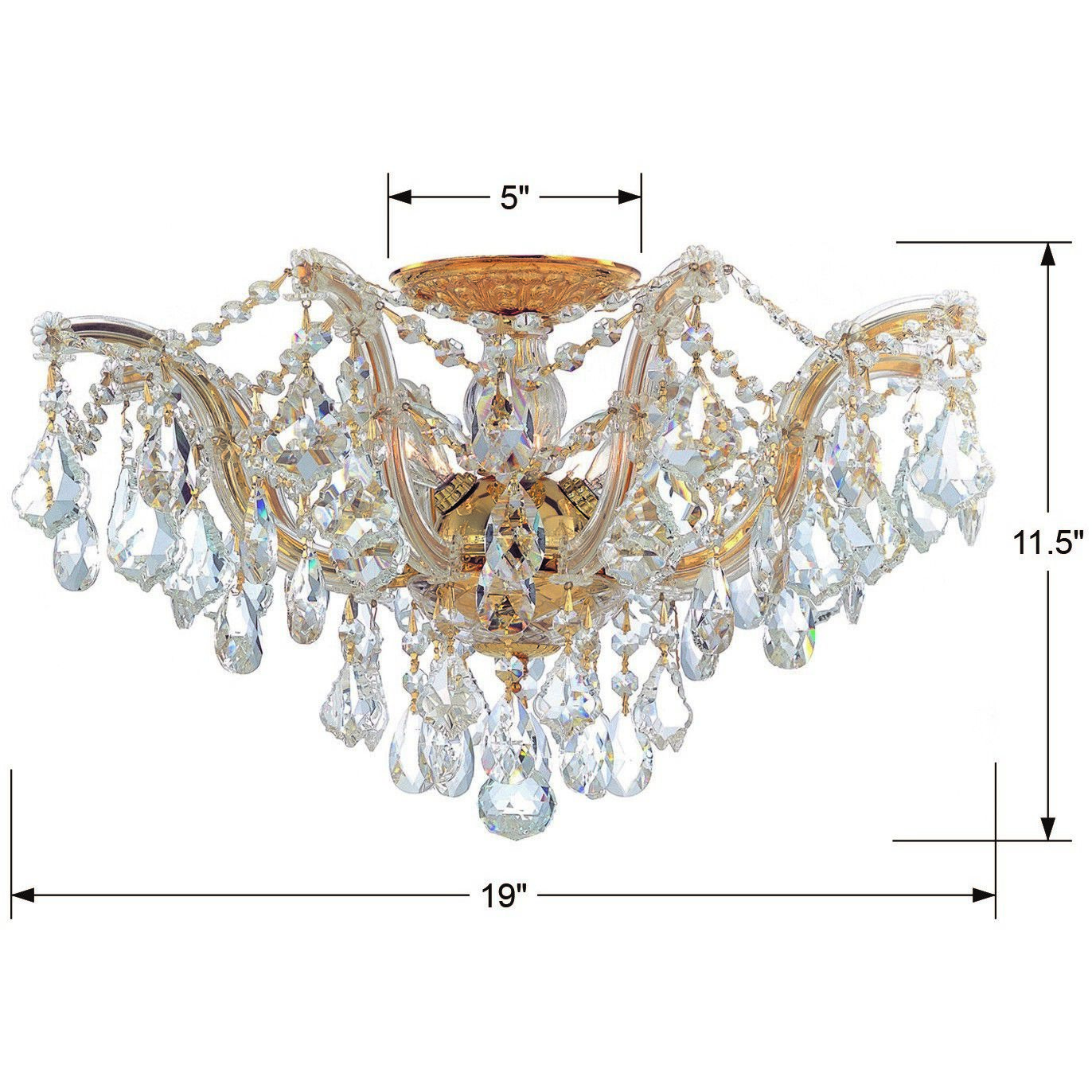 Maria Theresa 5 Light 19 inch Gold Semi Flush Ceiling Light in Clear Swarovski Strass