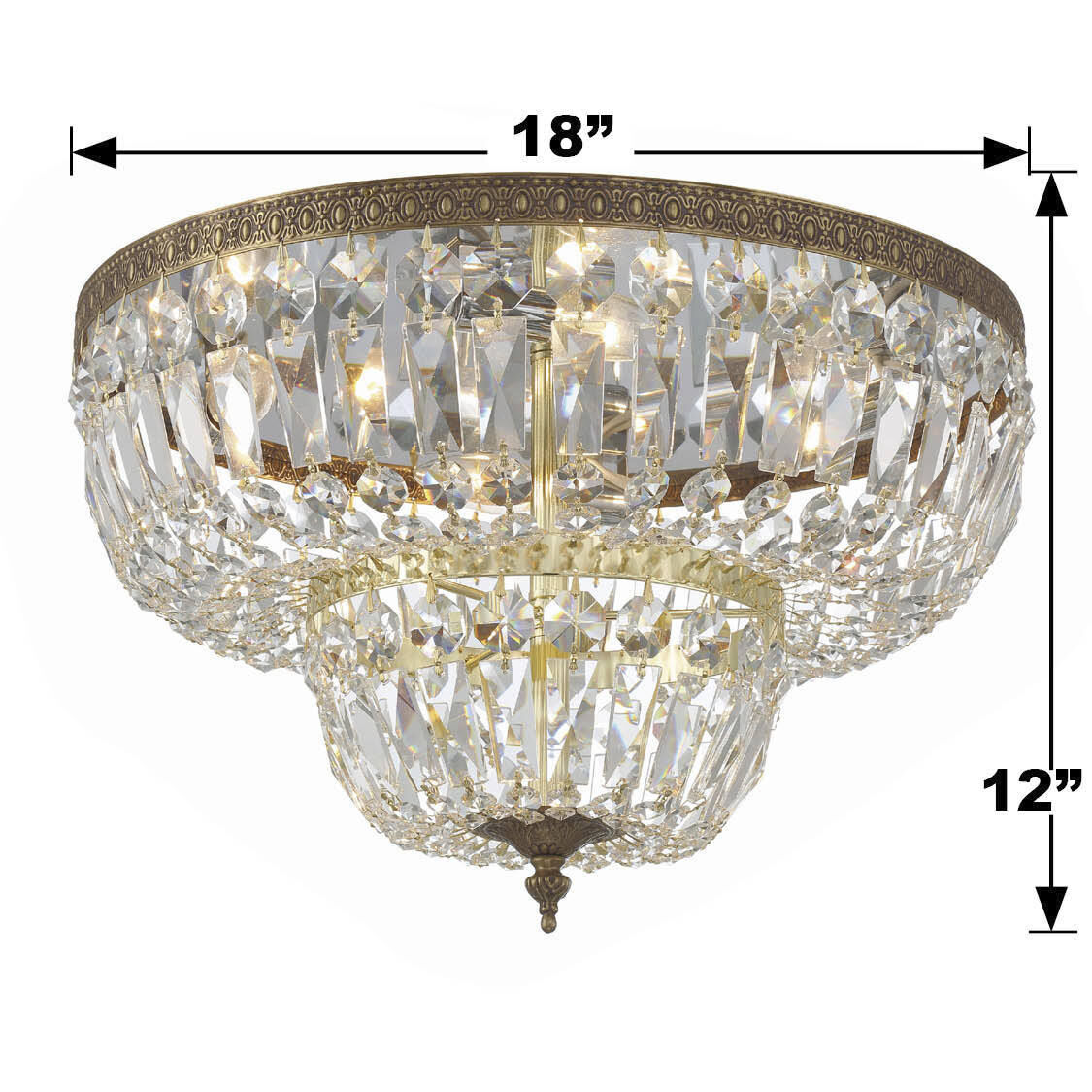 Westbury 4 Light 18 inch Olde Brass Flush Ceiling Light in Clear Hand Cut