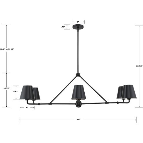 Xavier 6 Light 46 inch Matte Black Chandelier Ceiling Light