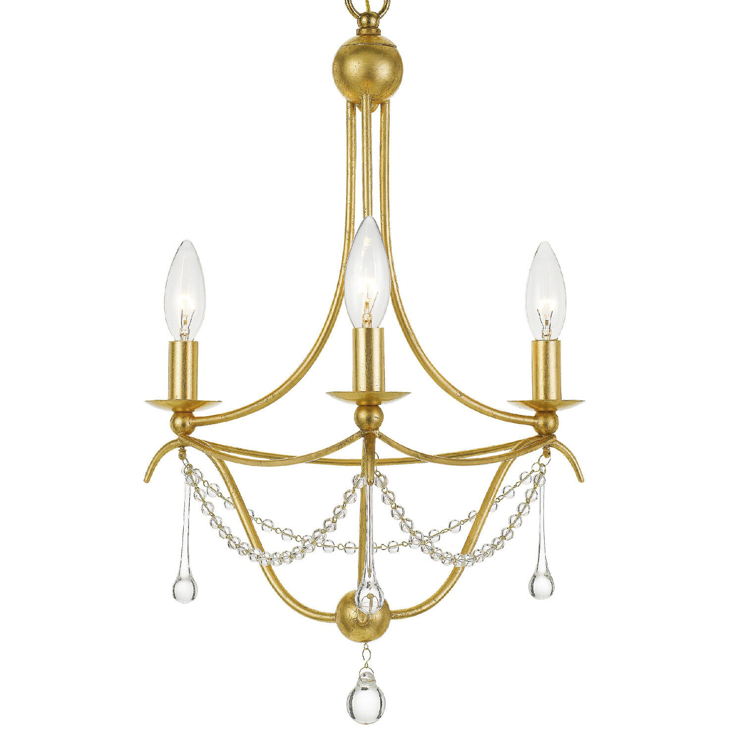 Metro 3 Light 15.5 inch Antique Gold Mini Chandelier Ceiling Light
