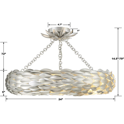 Broche 6 Light 24 inch Antique Silver Semi Flush Ceiling Light
