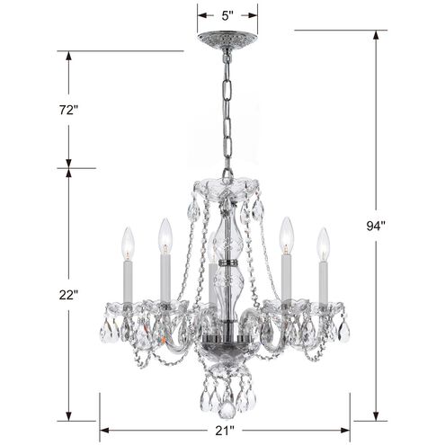 Traditional Crystal 5 Light 21 inch Polished Chrome Chandelier Ceiling Light in Clear Hand Cut