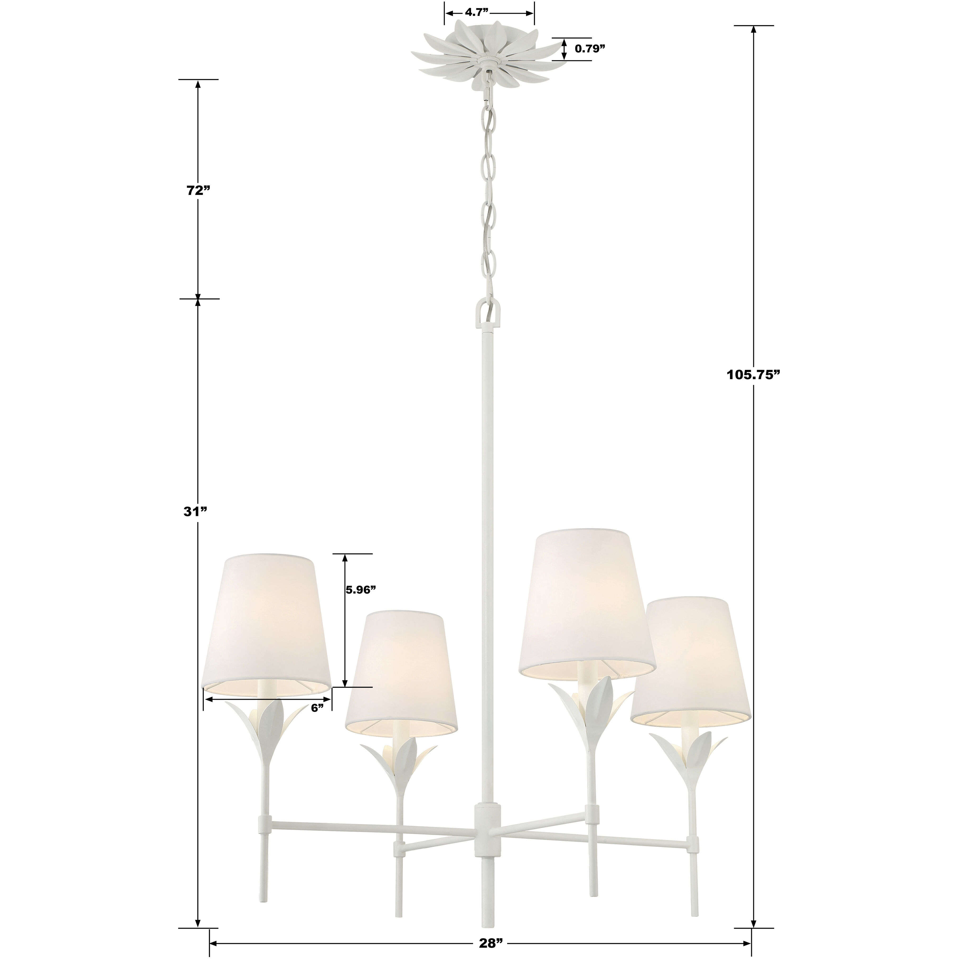 Broche 4 Light 28 inch Matte White Chandelier Ceiling Light