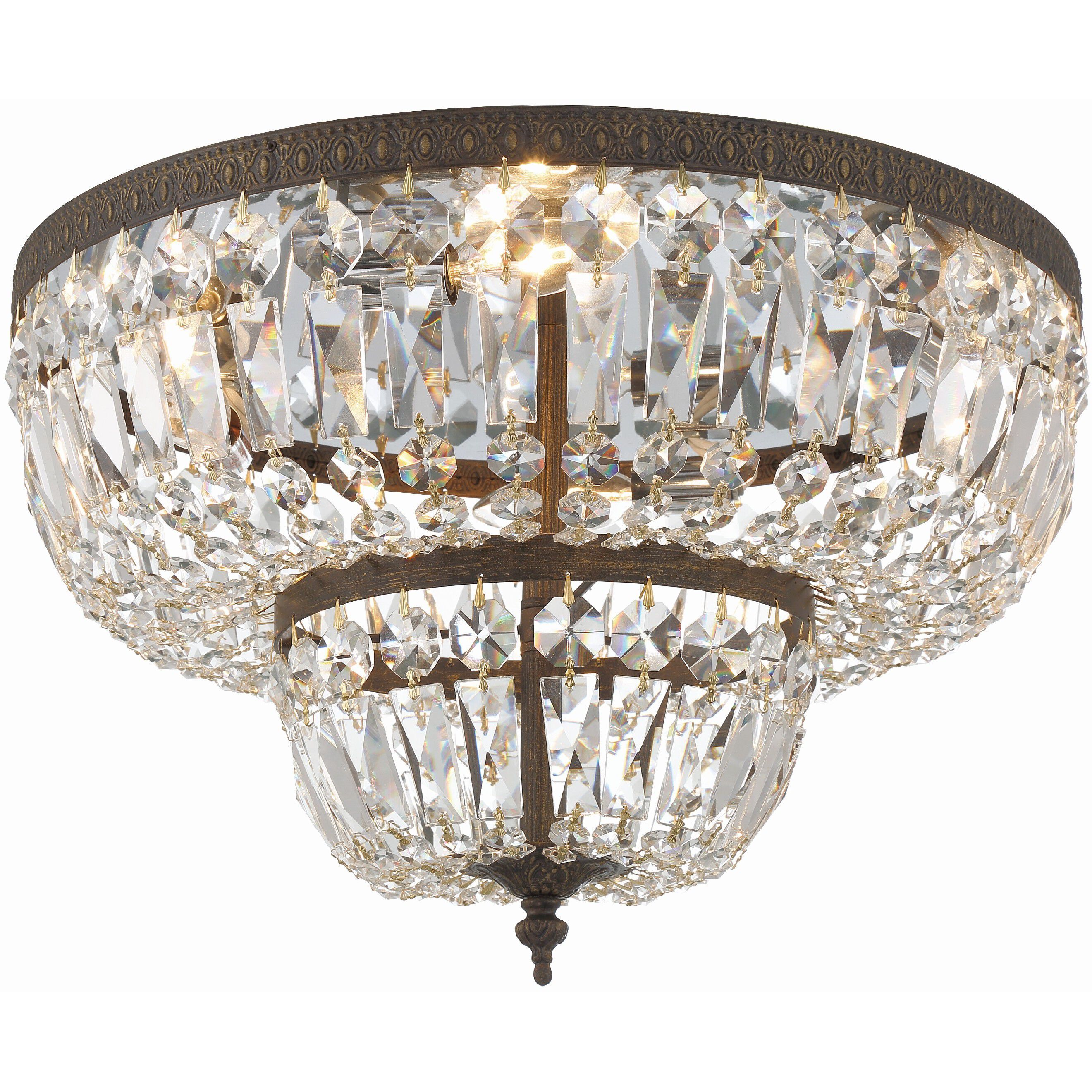 Waltham 4 Light 18 inch English Bronze Flush Ceiling Light in Clear Hand Cut