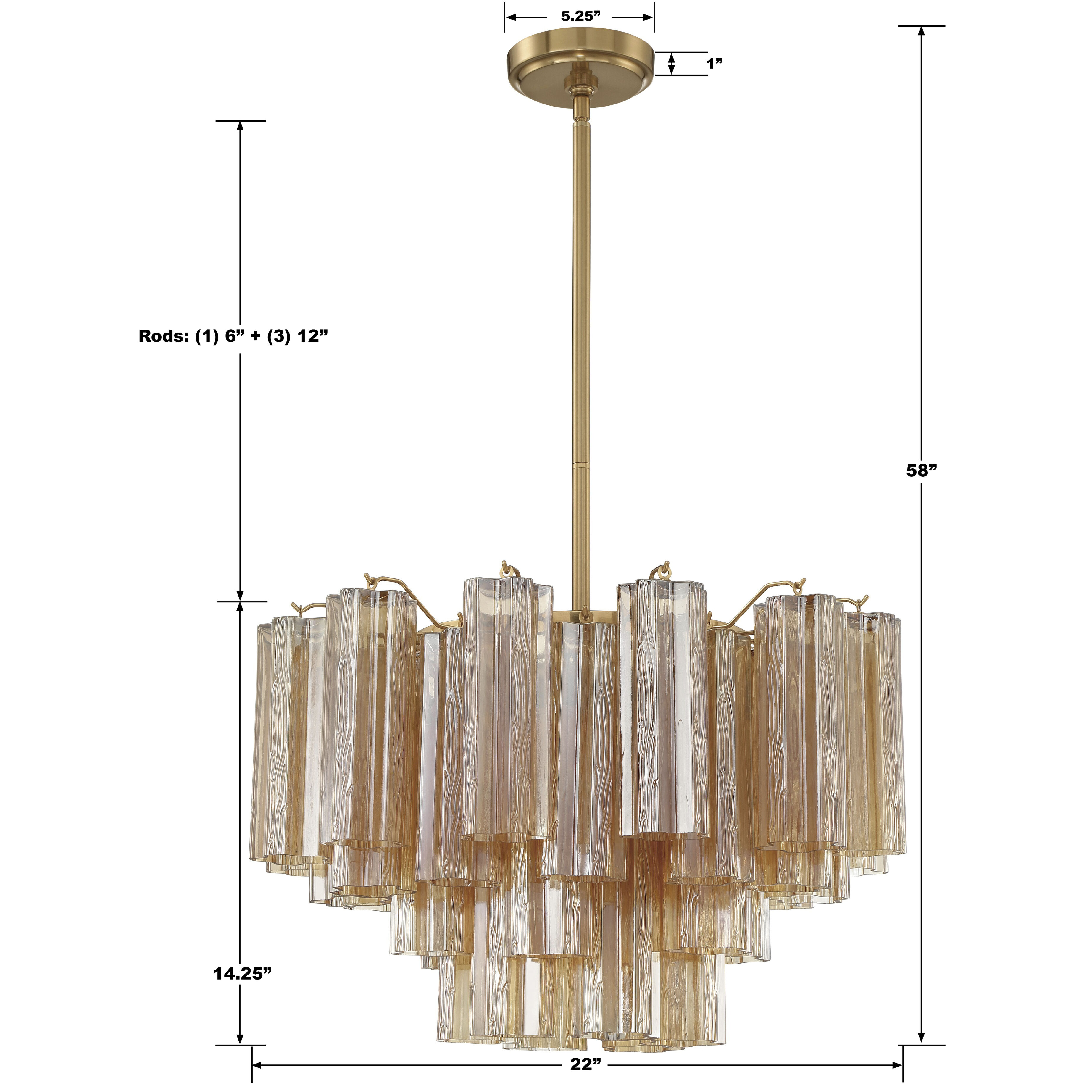 Addis 9 Light 22 inch Aged Brass Chandelier Ceiling Light in Tronchi Glass Amber
