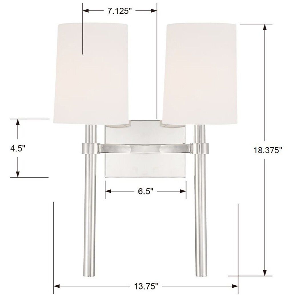 Bromley 2 Light 13.75 inch Polished Nickel Sconce Wall Light