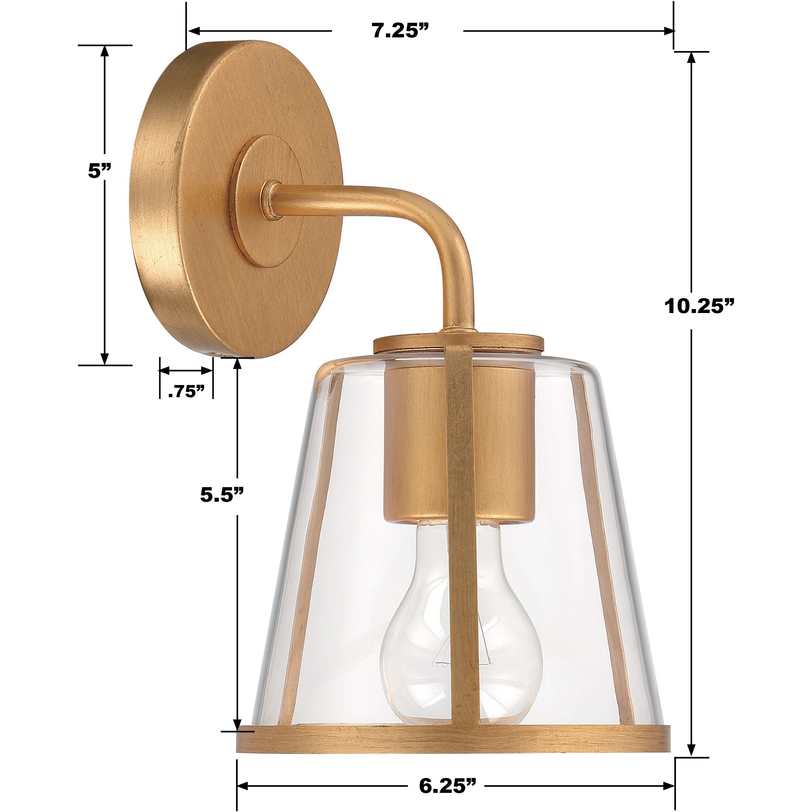 Fulton Bath Sconce Wall Light in Antique Gold, Clear