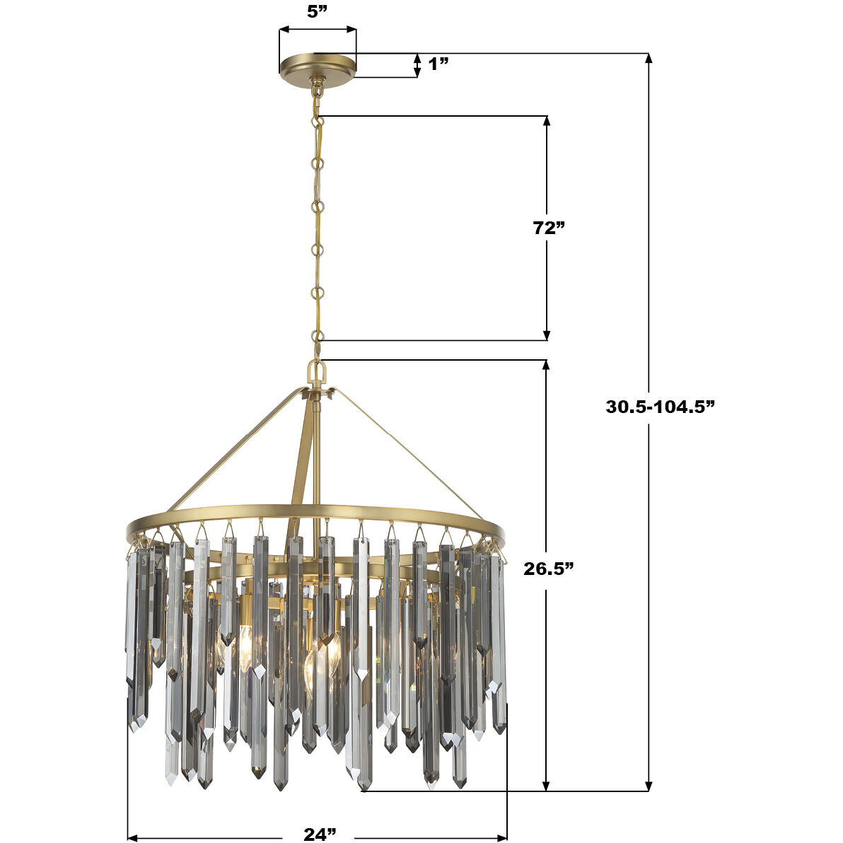 Gemma 7 Light 24 inch Modern Gold Chandelier Ceiling Light