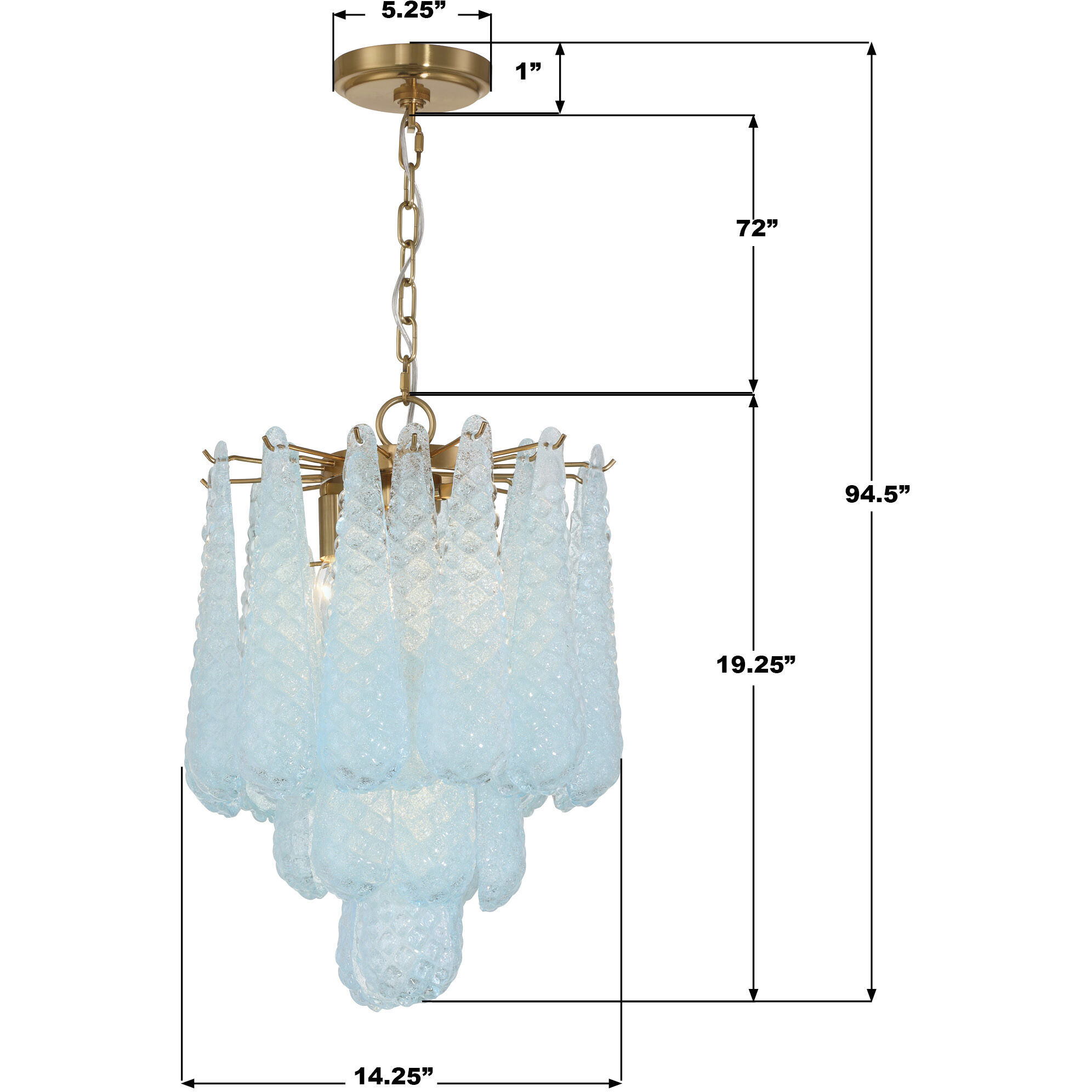 Ollie 4 Light 14.25 inch Aged Brass Pendant Ceiling Light in Sand Glass Blue