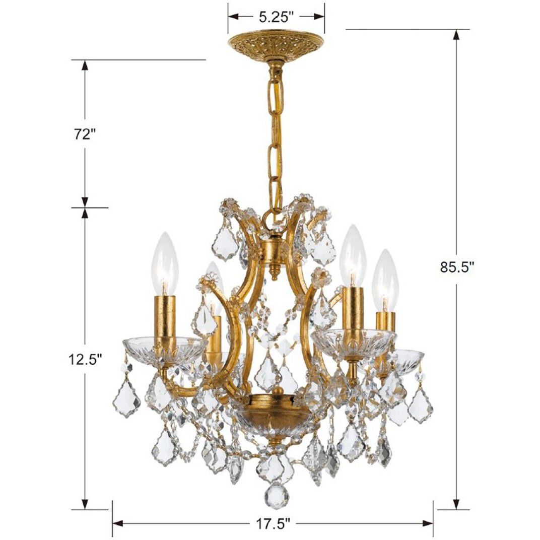 Filmore 4 Light 17.5 inch Antique Gold Mini Chandelier Ceiling Light in Clear Swarovski Strass