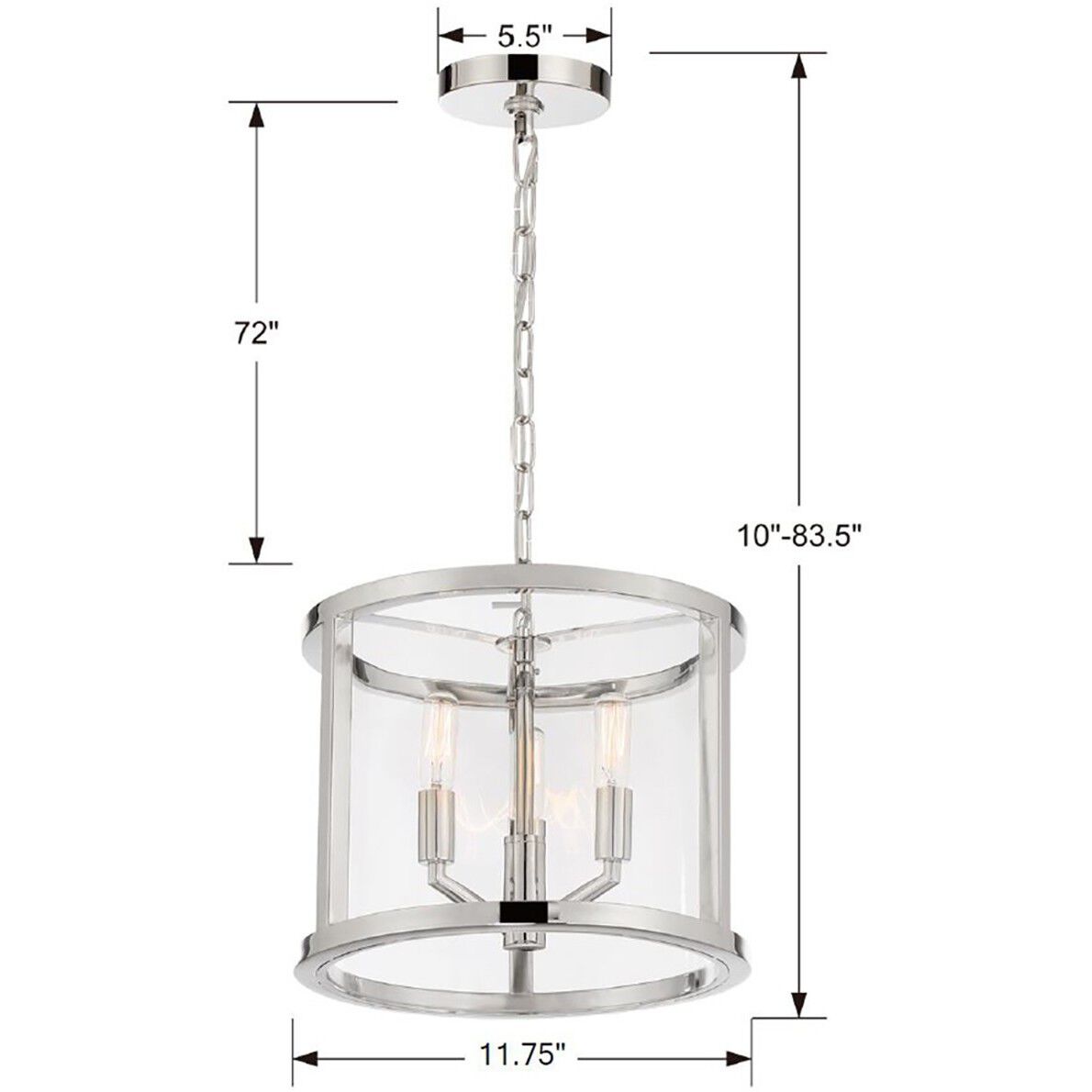 Devon 3 Light 11.75 inch Polished Nickel Lantern Chandelier Ceiling Light