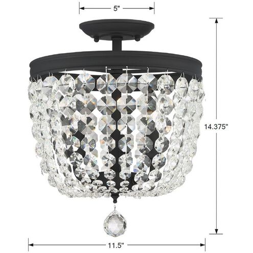 Archer 3 Light 11.5 inch Black Forged Semi Flush Ceiling Light in Clear Swarovski Strass