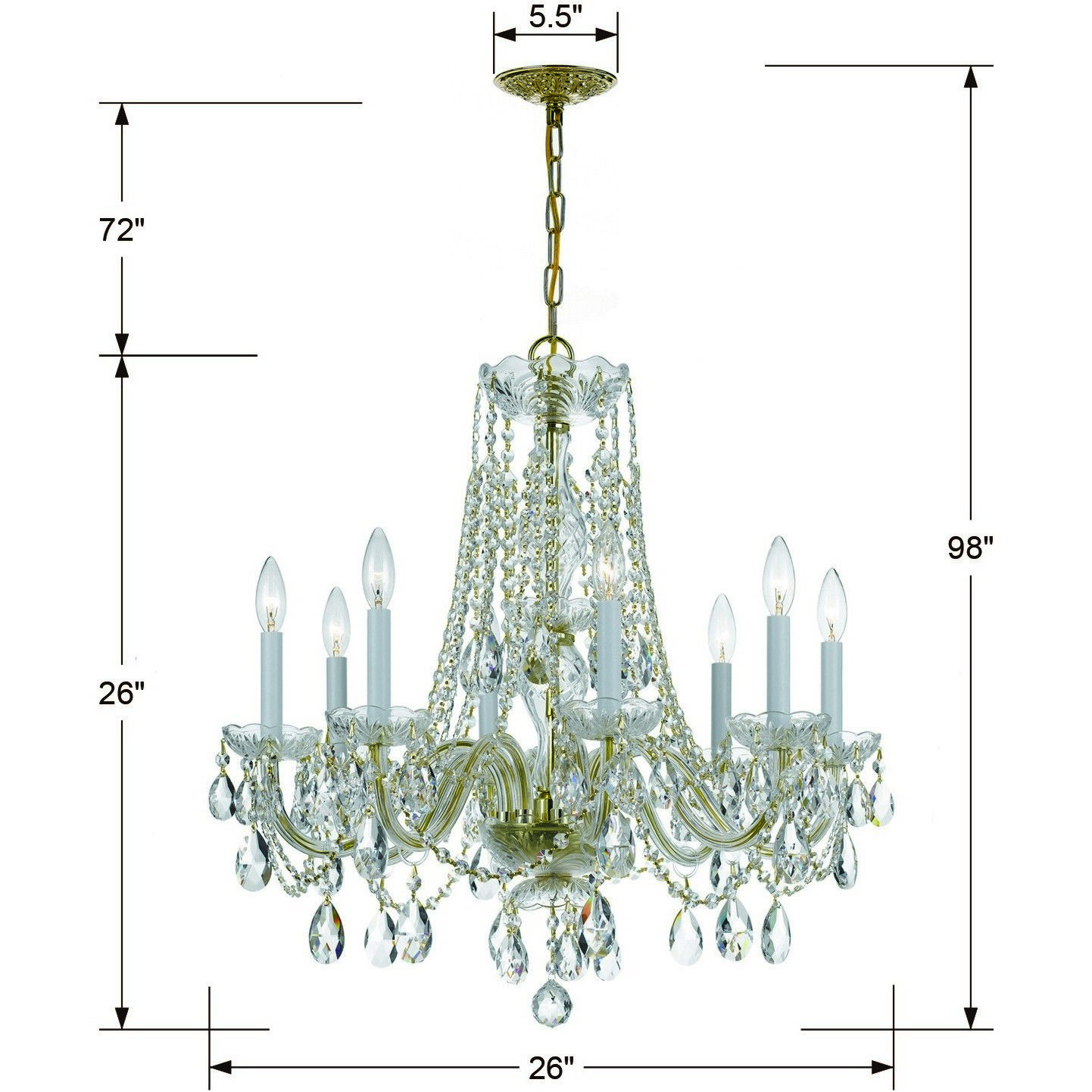 Traditional Crystal 8 Light 26 inch Polished Brass Chandelier Ceiling Light in Clear Spectra