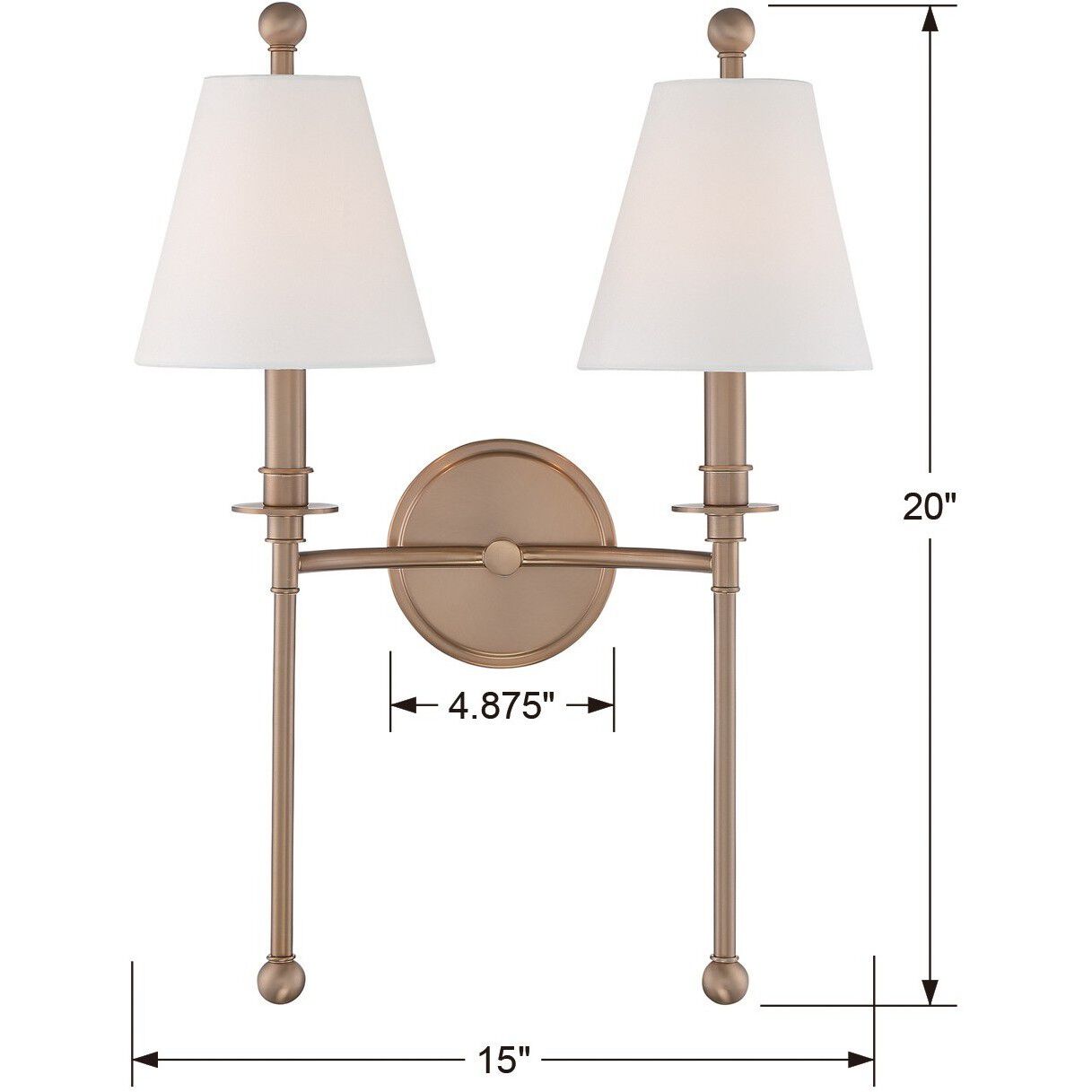 Riverdale 2 Light 15 inch Aged Brass Sconce Wall Light