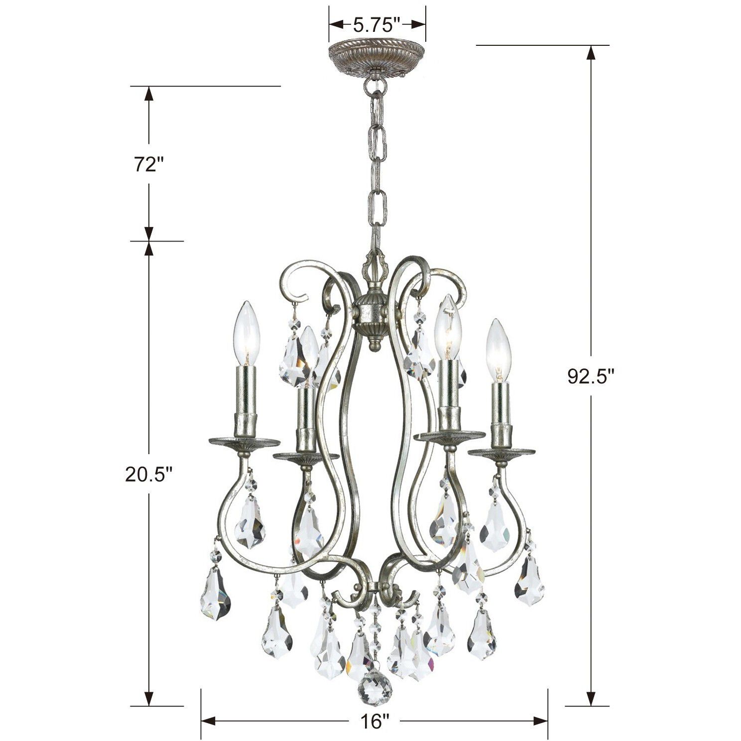 Ashton 4 Light 16 inch Olde Silver Mini Chandelier Ceiling Light in Clear Swarovski Strass