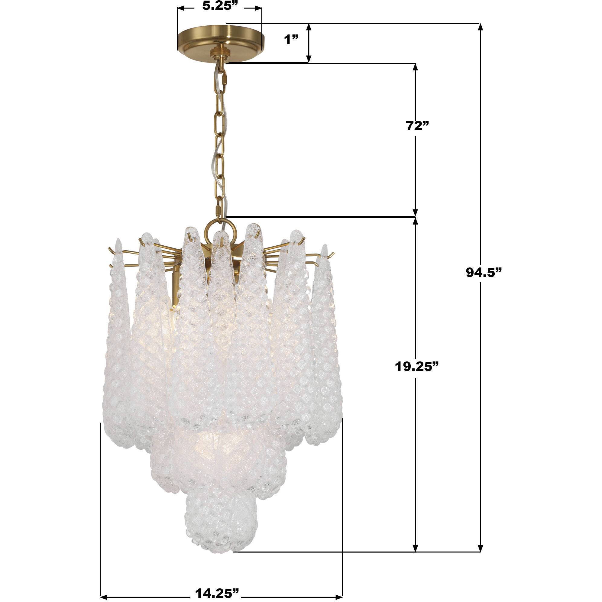Ollie 4 Light 14.25 inch Aged Brass Chandelier Ceiling Light in Sand Glass Clear