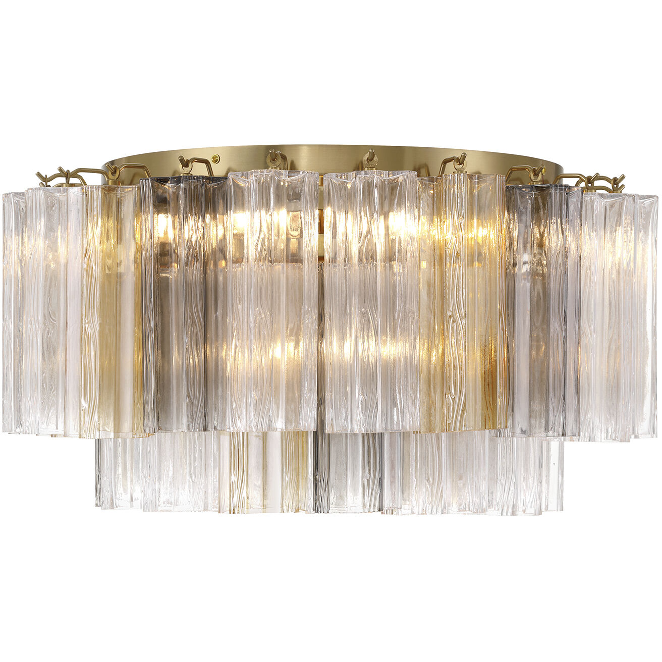 Addis 7 Light 22.25 inch Aged Brass Flush Ceiling Light in Tronchi Glass Autumn