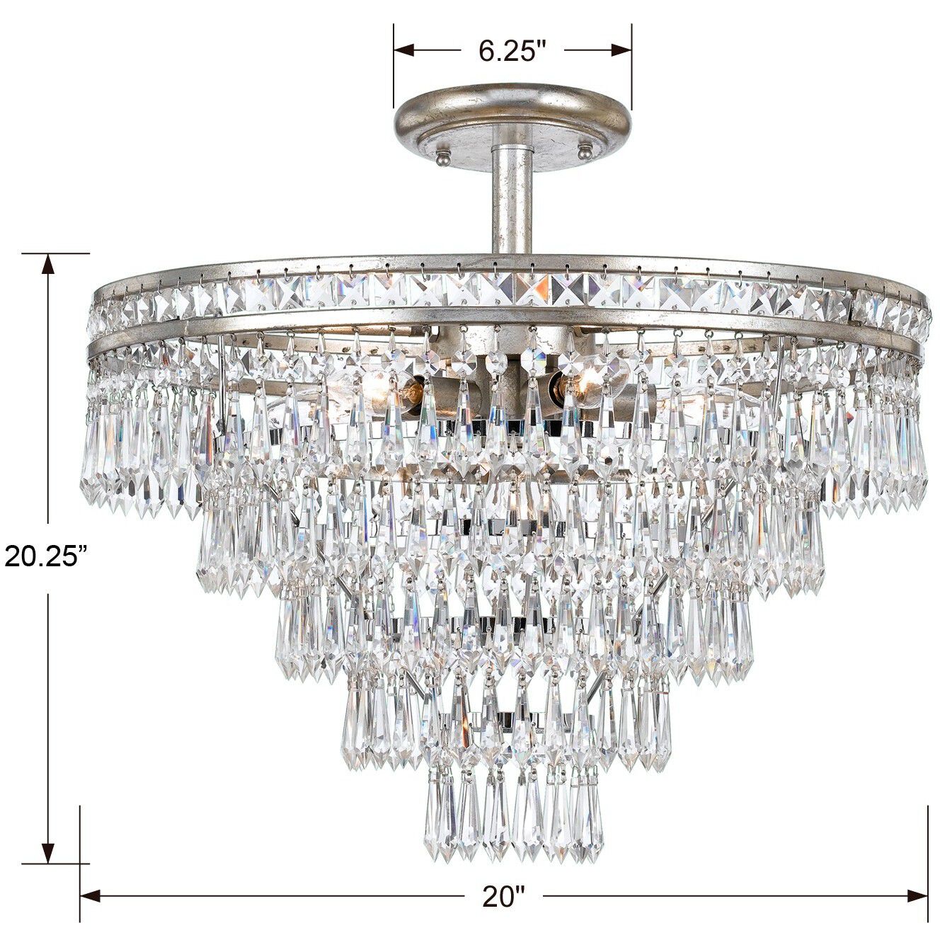 Mercer 7 Light 20 inch Olde Silver Semi Flush Ceiling Light