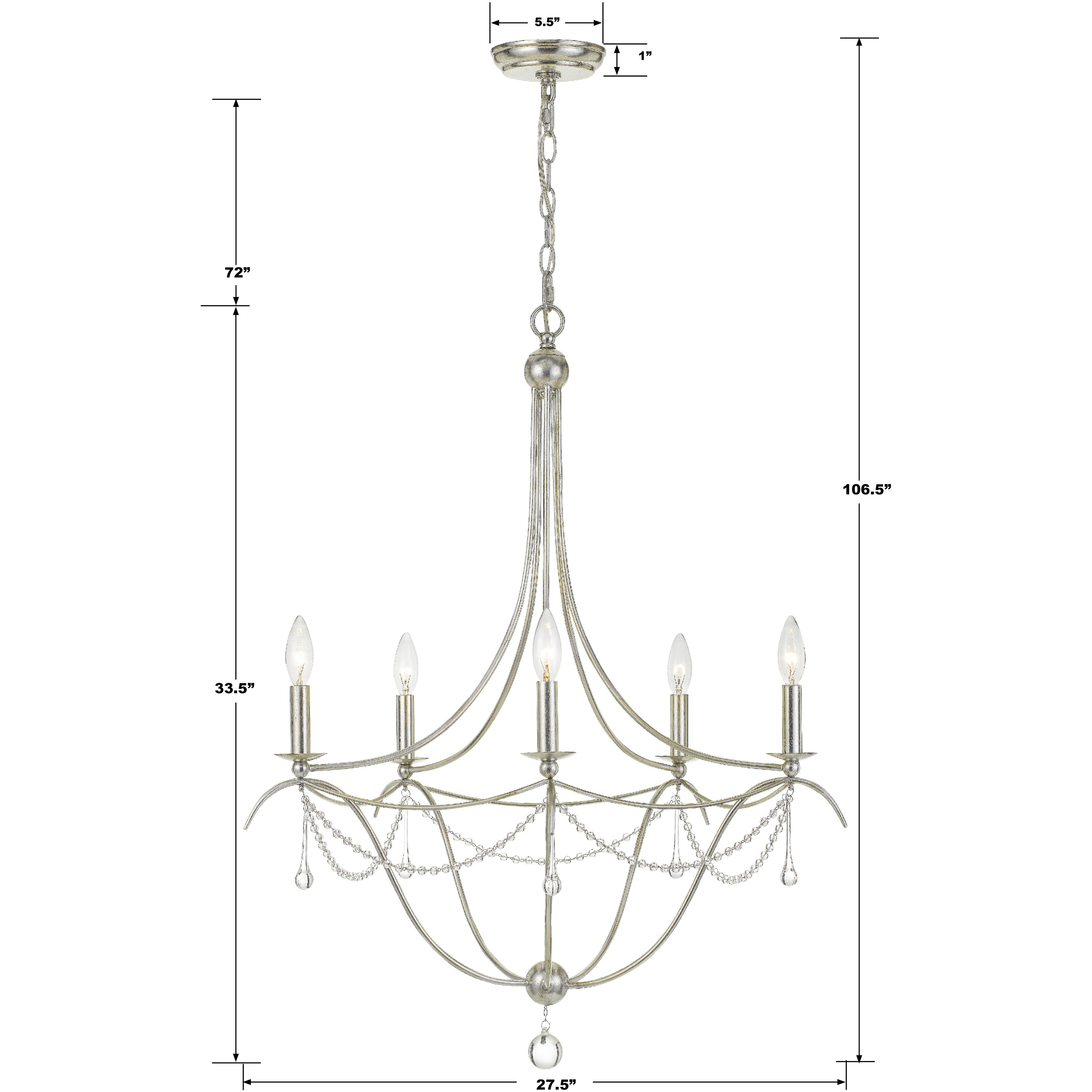 Metro 5 Light 27.5 inch Antique Silver Chandelier Ceiling Light