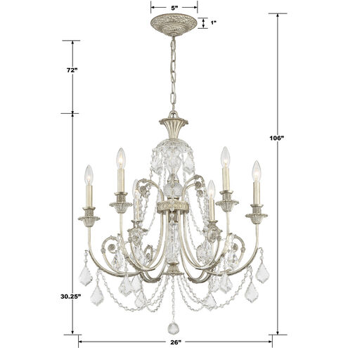 Regis 6 Light 26 inch Olde Silver Chandelier Ceiling Light in Clear Hand Cut