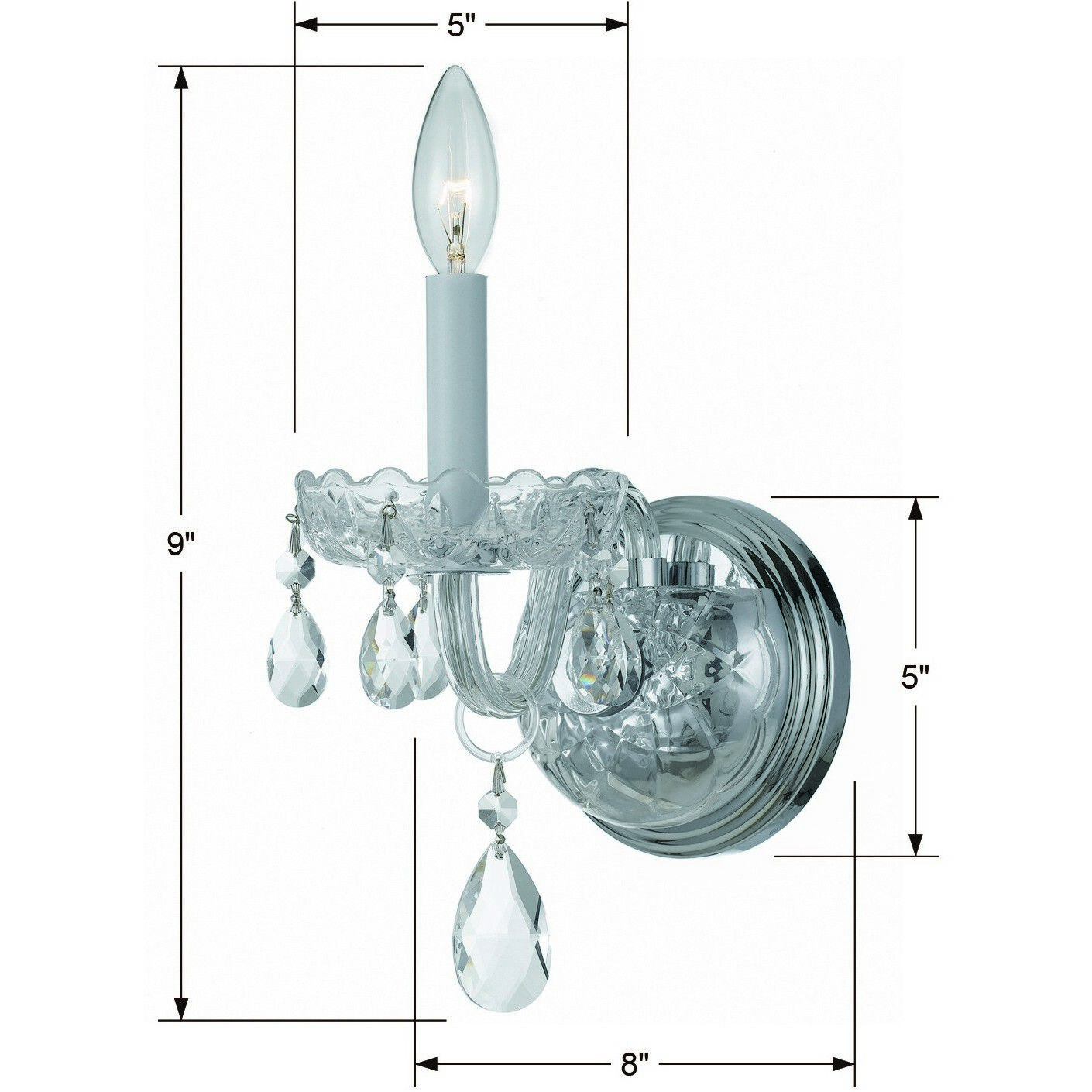 Traditional Crystal Sconce Wall Light in Clear Hand Cut, Polished Chrome