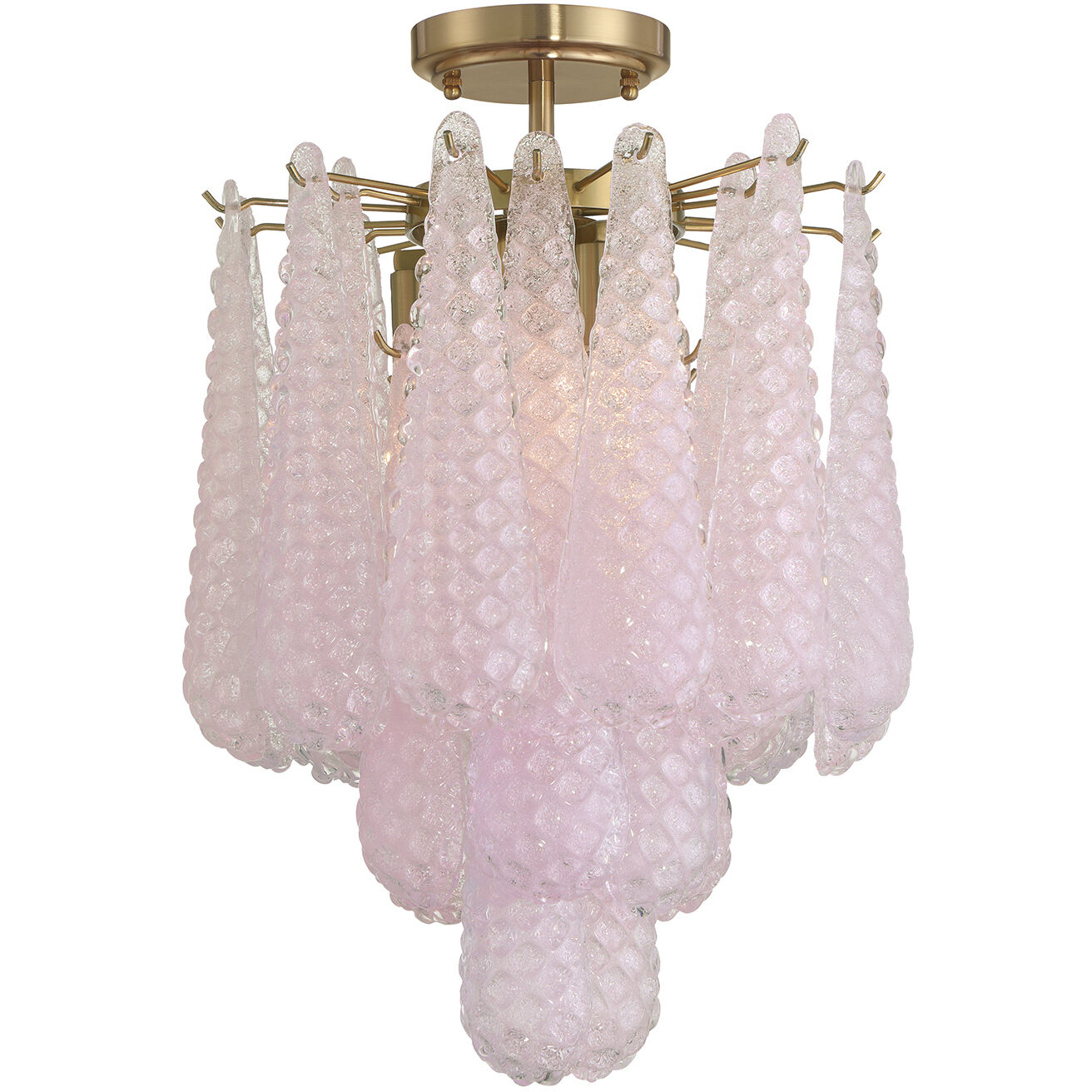 Ollie 4 Light 14.25 inch Aged Brass Semi Flush Ceiling Light in Sand Glass Blush
