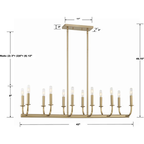 Bailey 12 Light 42 inch Aged Brass Chandelier Ceiling Light