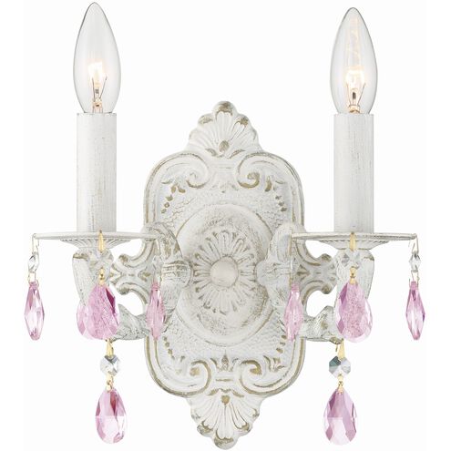 Paris Market 2 Light 10 inch Antique White Sconce Wall Light in Rose Colored Hand Cut