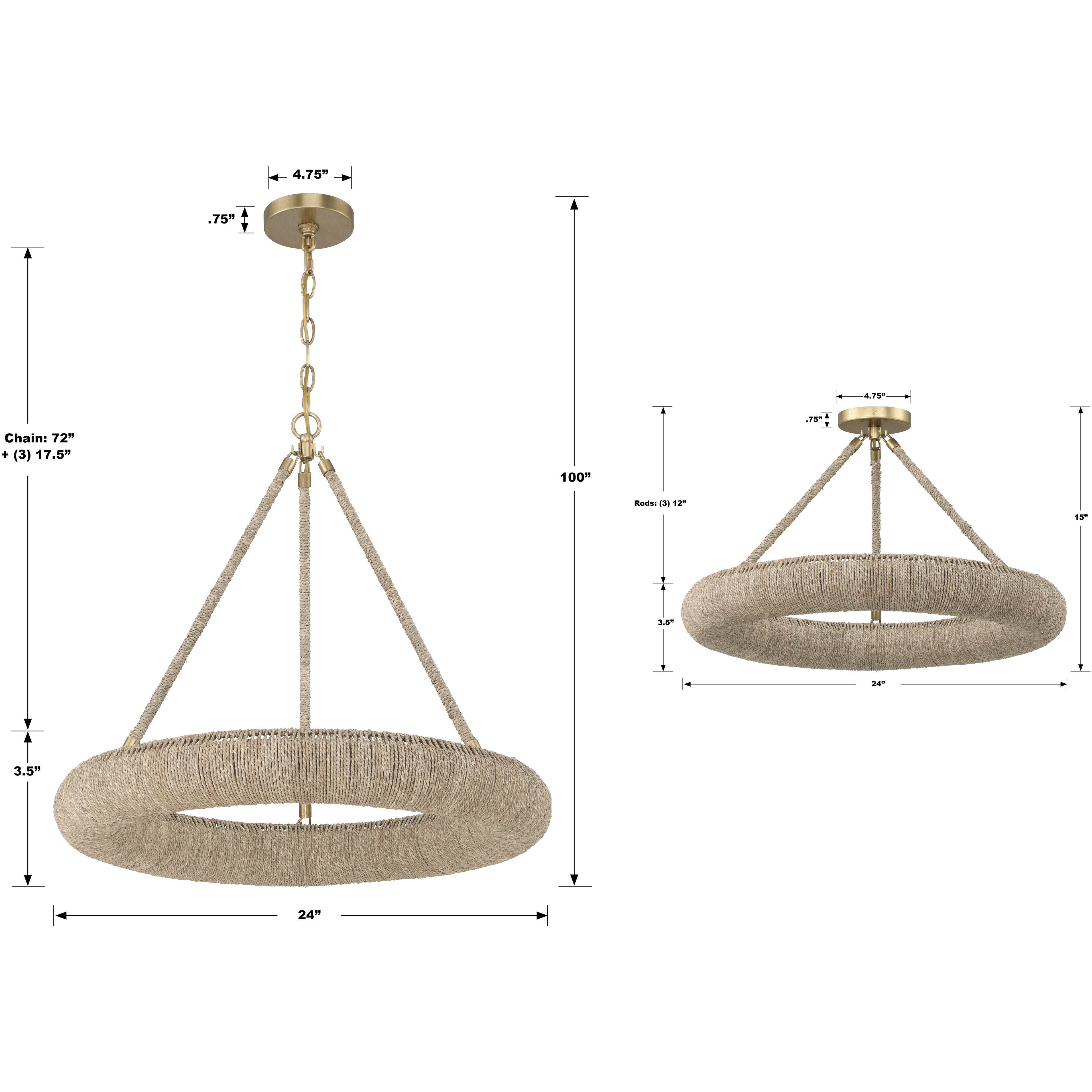Oakley 1 Light 24 inch Soft Gold Chandelier Ceiling Light