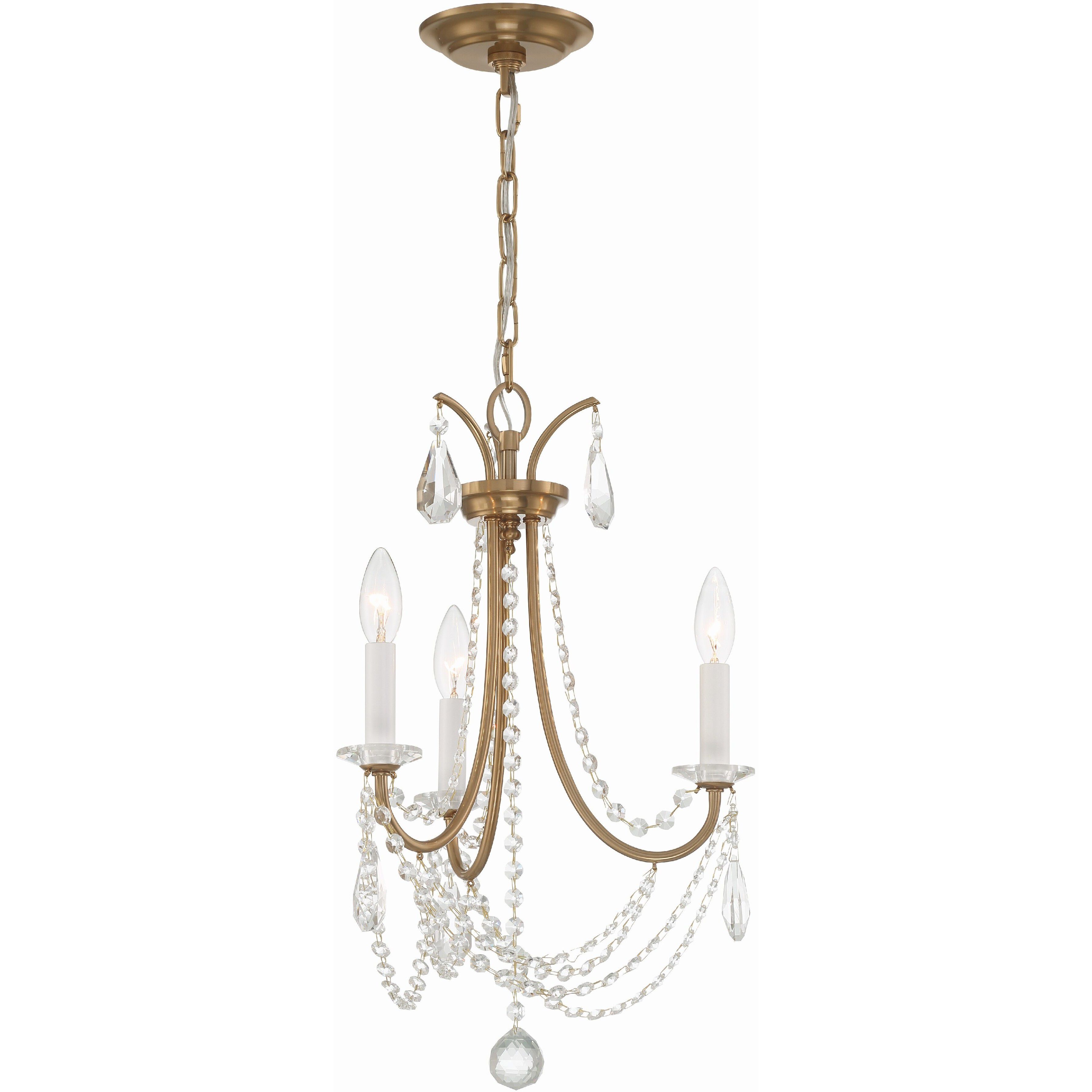 Karrington 3 Light 14 inch Aged Brass Mini Chandelier Ceiling Light