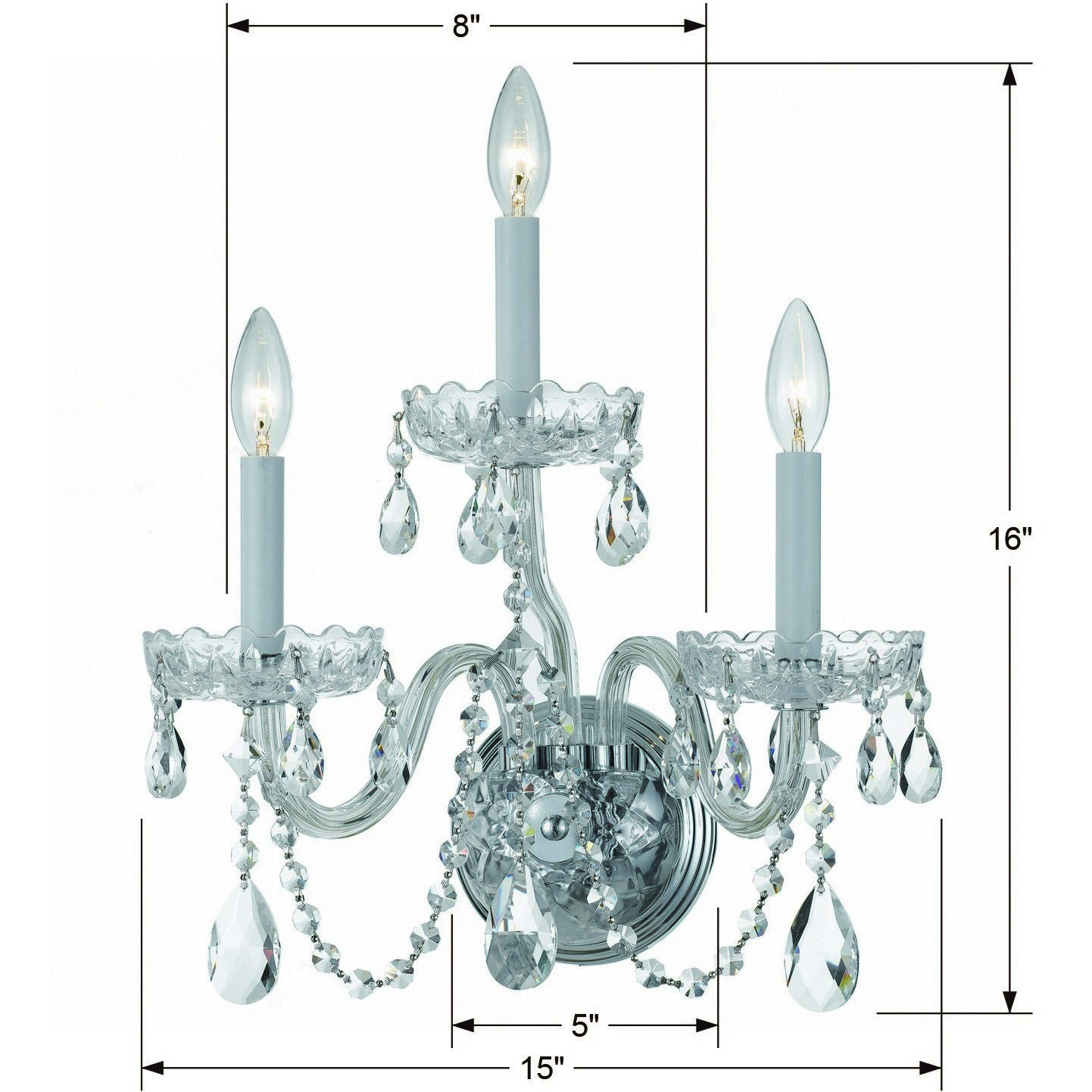 Traditional Crystal 3 Light 15 inch Polished Chrome Sconce Wall Light in Clear Hand Cut