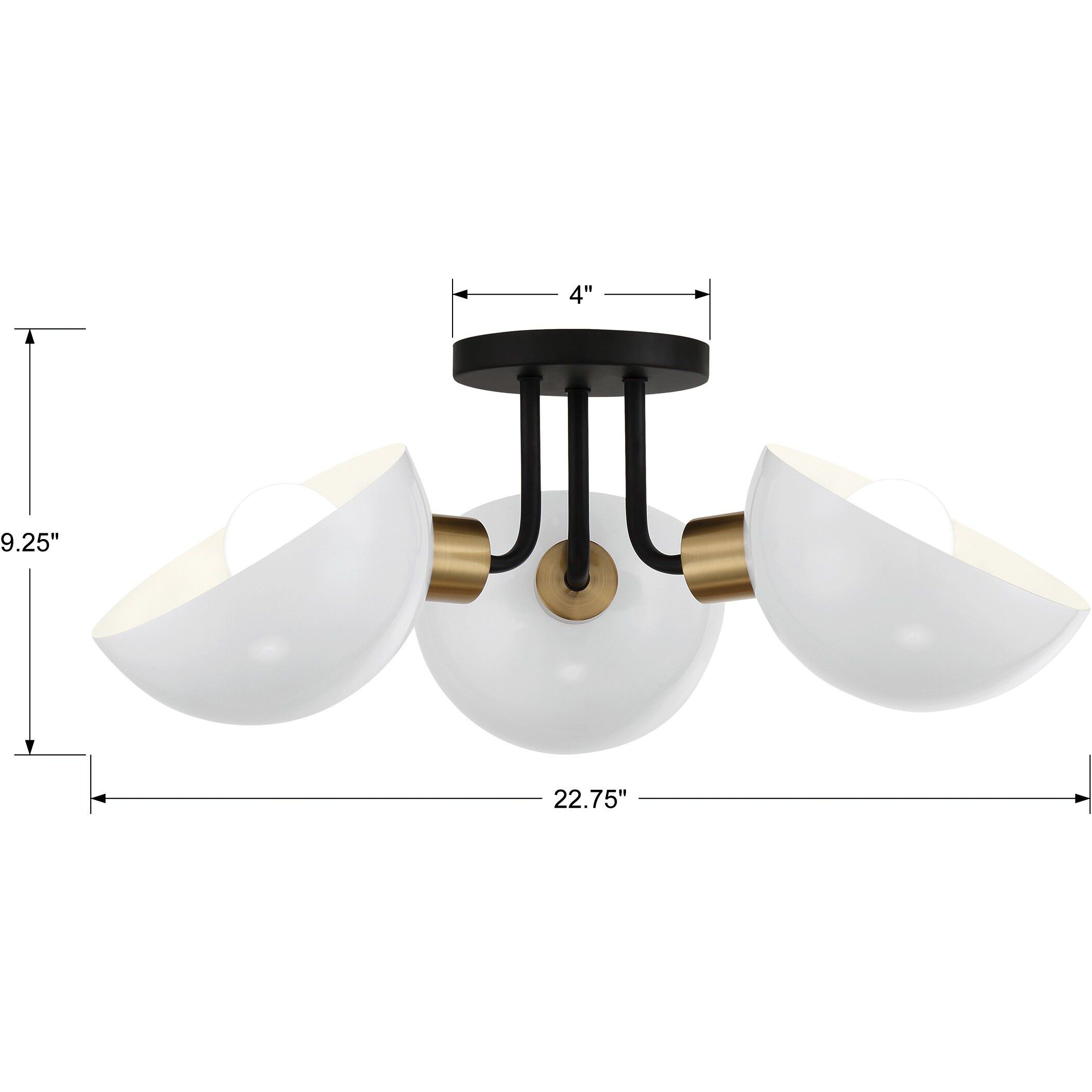 Gigi 3 Light 22.75 inch Black/Aged Brass Semi Flush Ceiling Light