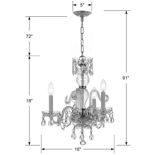 Traditional Crystal 3 Light 16 inch Polished Chrome Chandelier Ceiling Light in Clear Italian