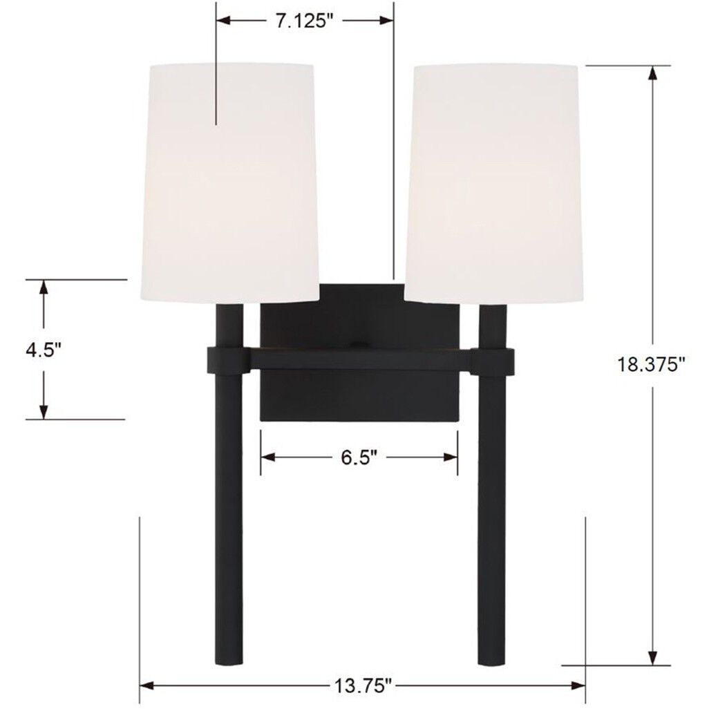Bromley 2 Light 13.75 inch Black Forged Sconce Wall Light